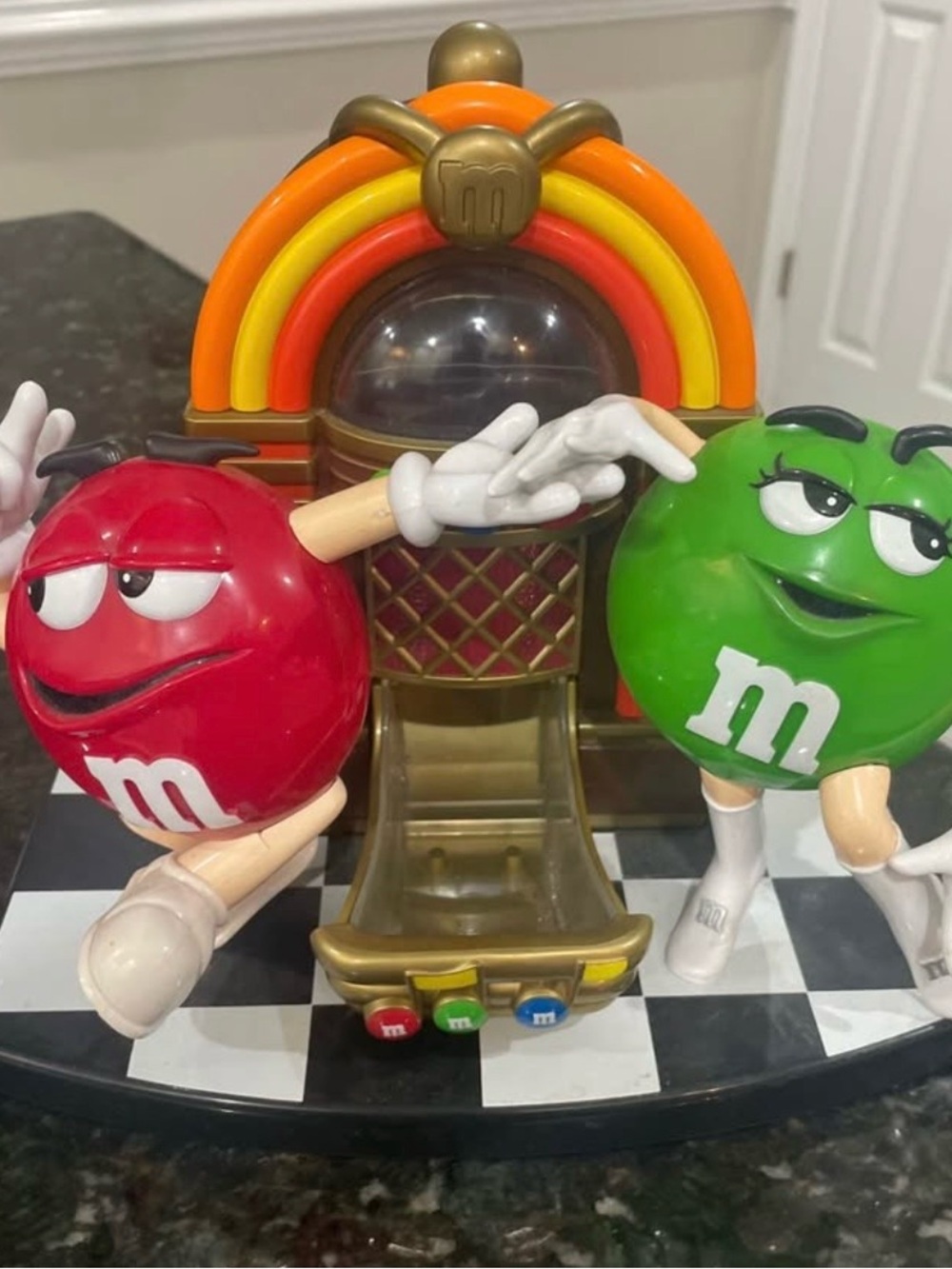 M&M'S dispenser- Red & Green Characters with Gold Jukebox